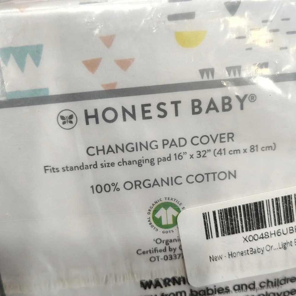NEW Honest Baby Organic Cotton Changing Pad Cover Light‎ Blue Geometric Print